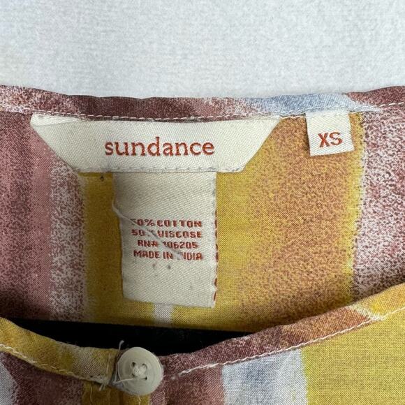 SUNDANCE / yellow maroon striped floral semi-sheer long sleeve blouse top / XS - Picture 4 of 6